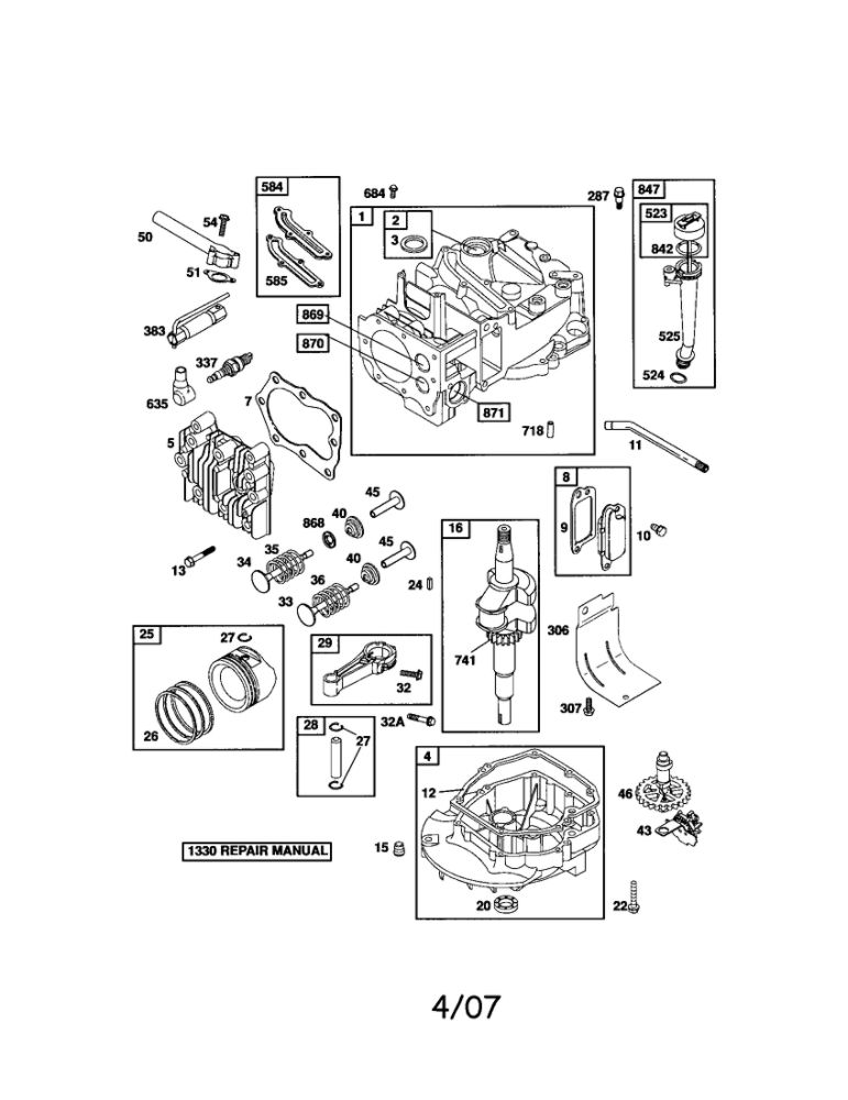 Cylinder/Crankshaft/Sump Diagram and Parts List for 122T02-3824-B3  Briggs and Stratton Engine